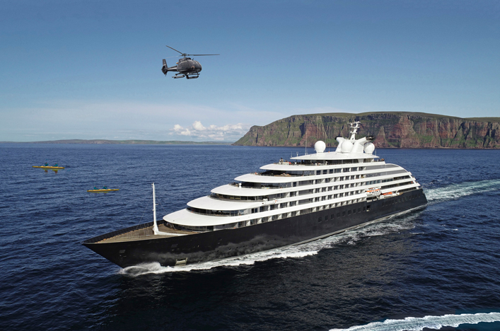 Scenic Eclipse cruise ship and helicopter