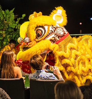 Traditional lion dance in Indonesia